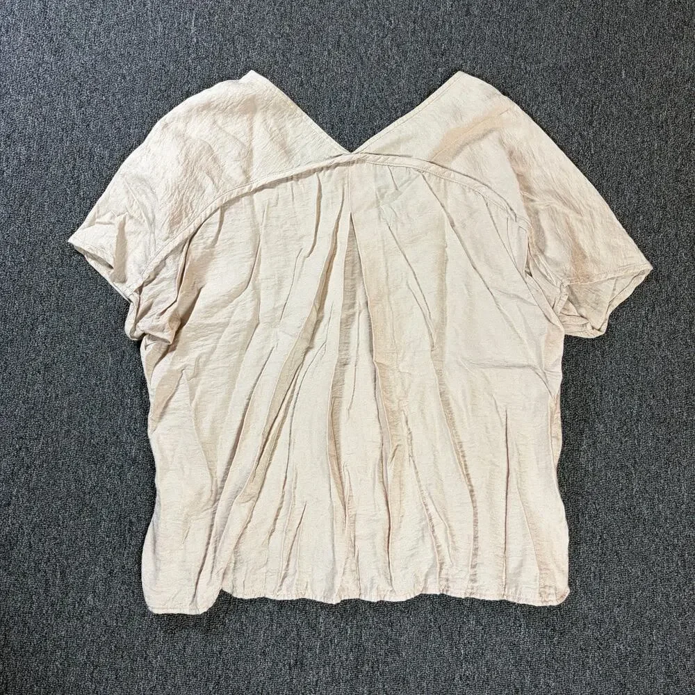 Vintage Y2k Rhinestone Embellished Women's Cream Beige Butterfly Blouse Large